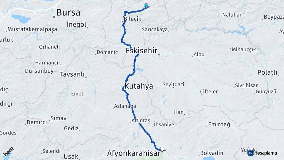 Bilecik Gölpazarı Afyonkarahisar Arası Kaç Km - Yol Haritası