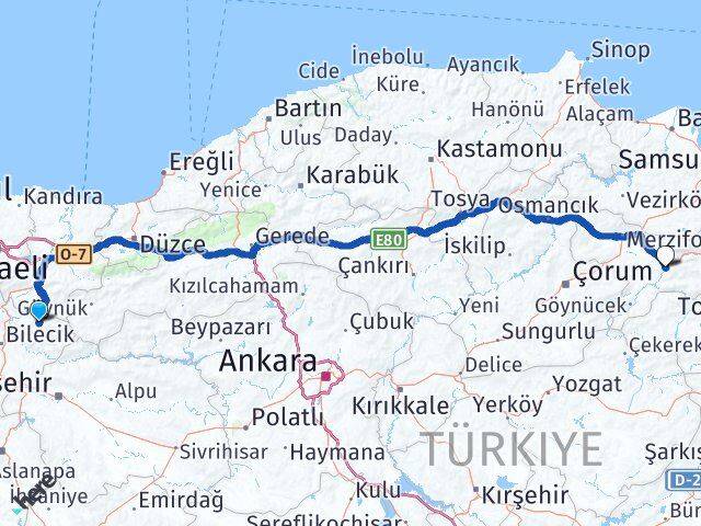 Bilecik Gölpazarı Amasya Arası Kaç Km - Yol Haritası