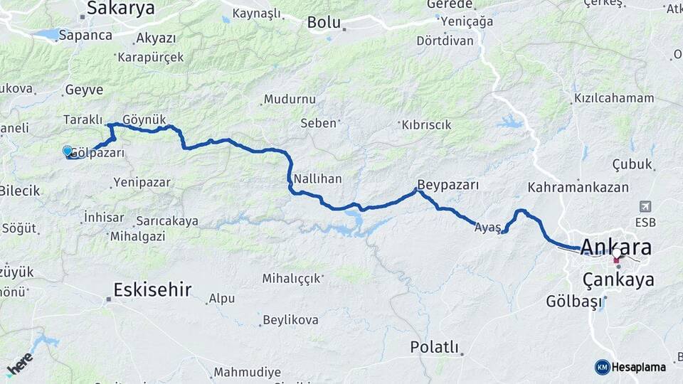 Bilecik Gölpazarı Ankara Arası Kaç Km - Yol Haritası