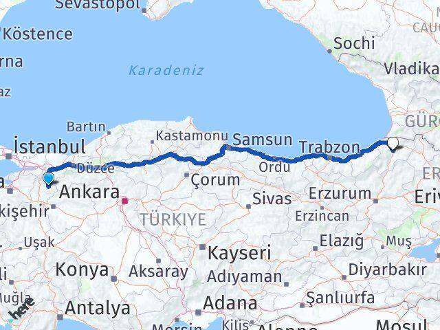 Bilecik Gölpazarı Artvin Arası Kaç Km - Yol Haritası