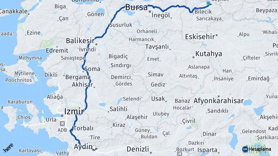 Bilecik Gölpazarı Aydın Arası Kaç Km - Yol Haritası