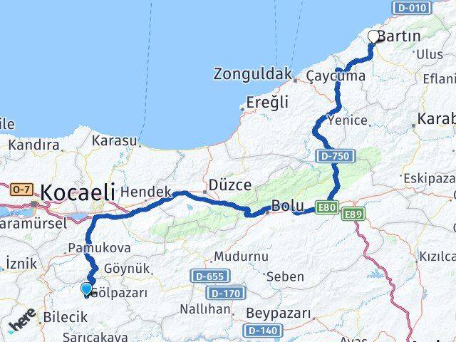 Bilecik Gölpazarı Bartın Arası Kaç Km - Yol Haritası