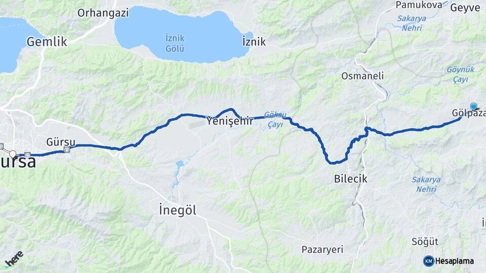 Bilecik Gölpazarı Bursa Arası Kaç Km - Yol Haritası