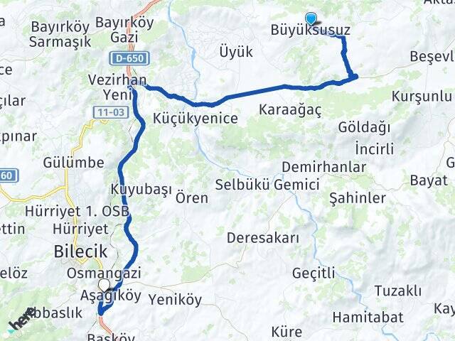 Büyüksusuz Bilecik Tren Garı Arası Kaç Km - Yol Tarifi