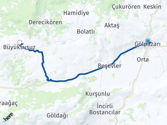 Bilecik Gölpazarı Büyüksusuz Gölpazarı Arası Kaç Km - Yol Haritası