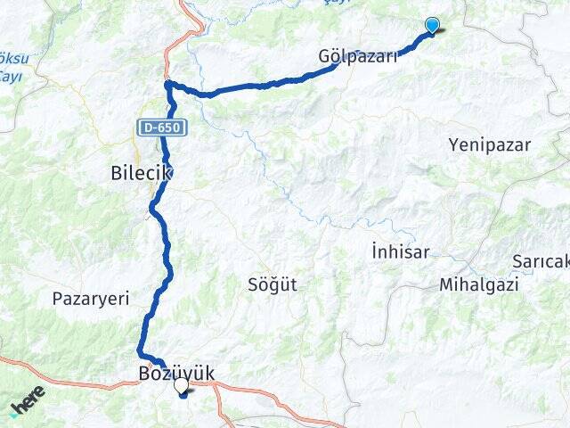 Dereli Bozüyük YHT Garı Arası Kaç Km - Yol Tarifi