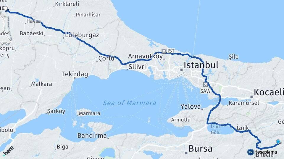 Bilecik Gölpazarı Edirne Arası Kaç Km - Yol Haritası