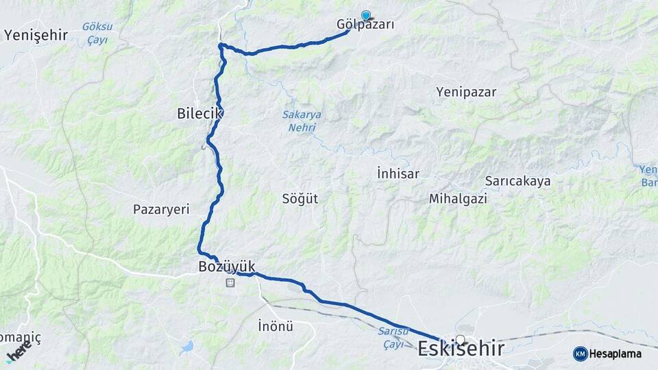 Bilecik Gölpazarı Eskişehir Arası Kaç Km - Yol Haritası
