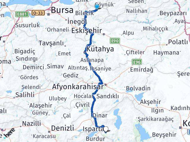 Bilecik Gölpazarı Isparta Arası Kaç Km - Yol Haritası