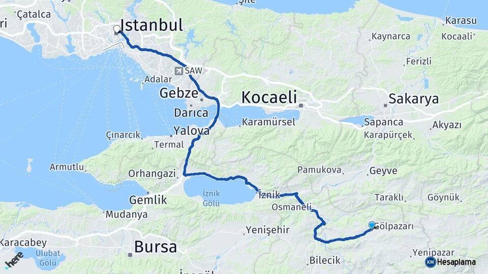 Bilecik Gölpazarı İstanbul Arası Kaç Km - Yol Haritası