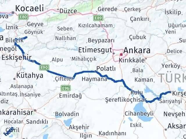 Bilecik Gölpazarı Kırşehir Arası Kaç Km - Yol Haritası