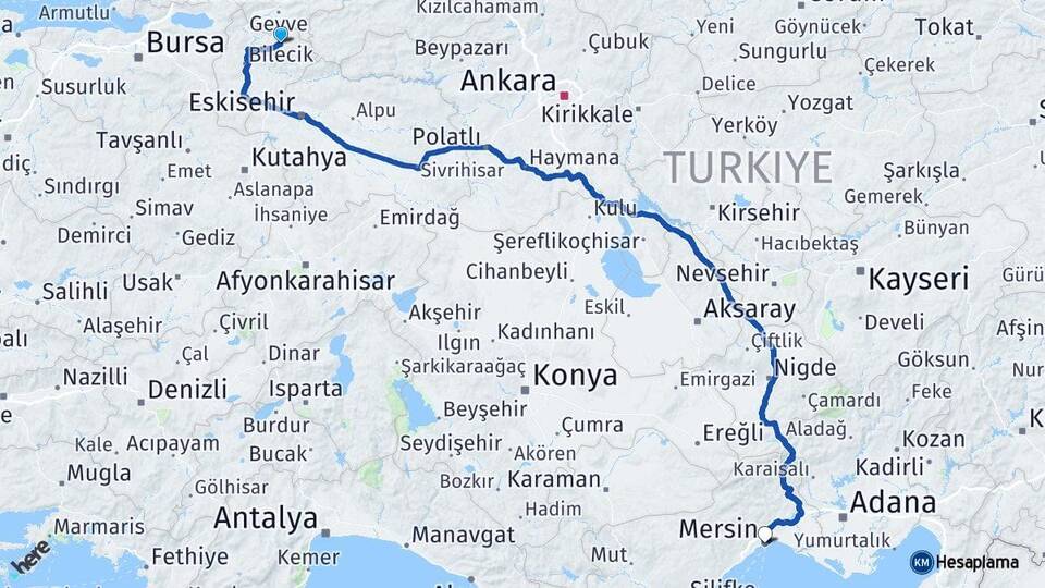 Bilecik Gölpazarı Mersin Arası Kaç Km - Yol Haritası