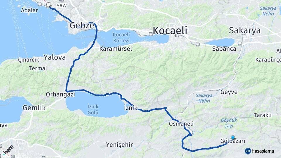 Bilecik Gölpazarı Pendik İstanbul Arası Kaç Km - Yol Haritası