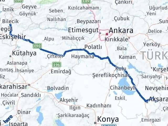 Bilecik Gülağaç Aksaray Arası Kaç Km - Yol Haritası