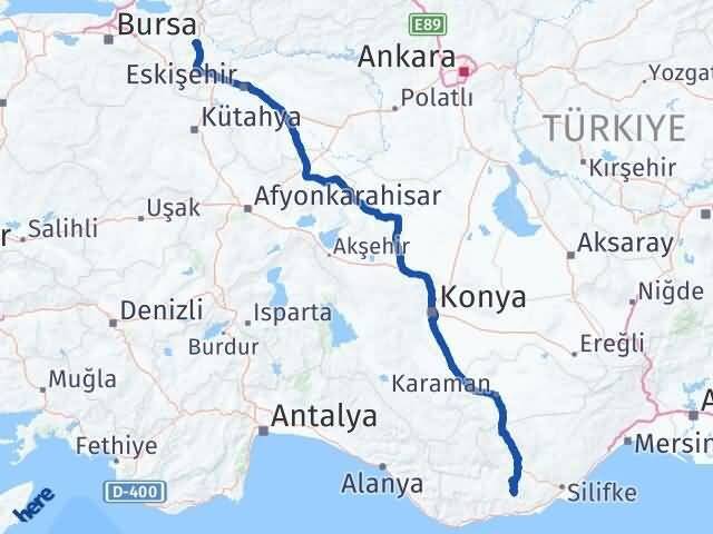 Bilecik Gülnar Mersin Arası Kaç Km - Yol Haritası