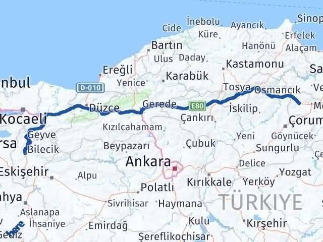Bilecik Gümüşhacıköy Amasya Arası Kaç Km - Yol Haritası