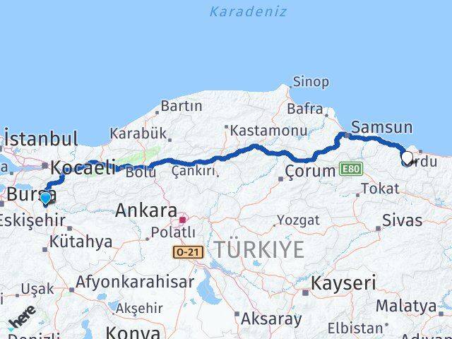 Bilecik Gürgentepe Ordu Arası Kaç Km - Yol Haritası