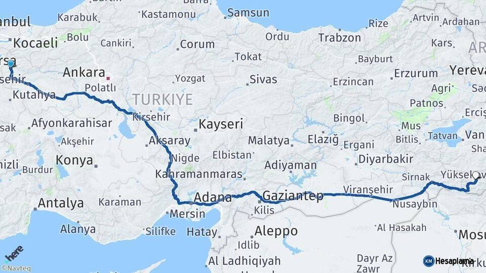 Bilecik Hakkari Arası Kaç Km - Yol Haritası