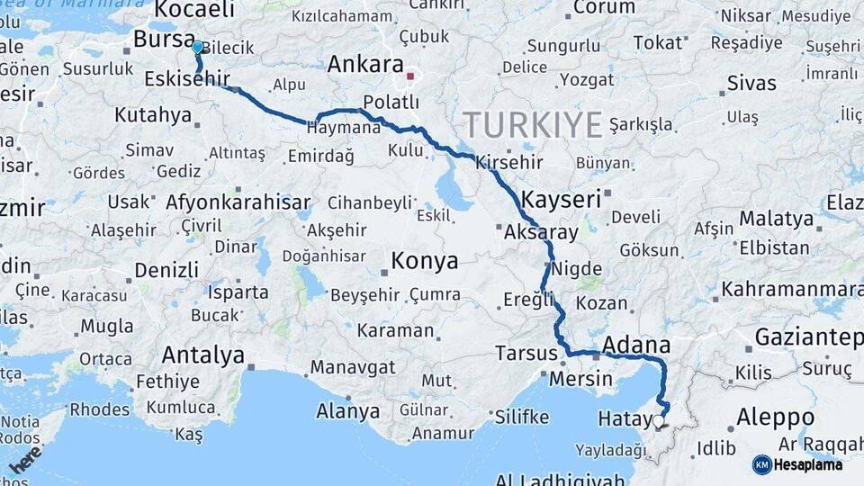 Bilecik Hatay Arası Kaç Km - Yol Haritası