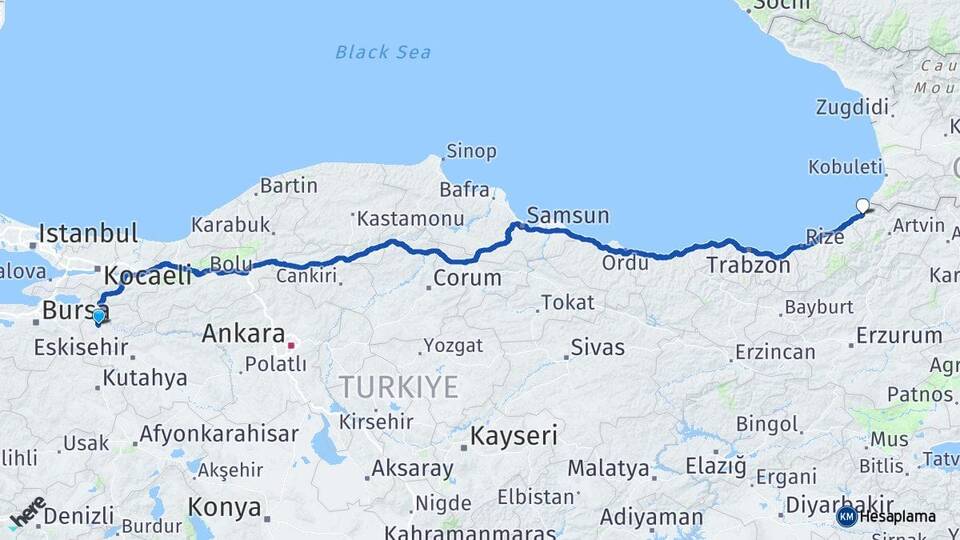 Bilecik Hopa Artvin Arası Kaç Km - Yol Haritası