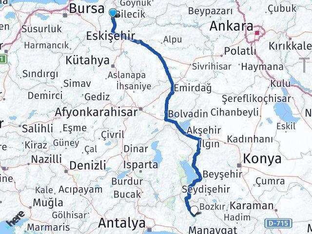 Bilecik İbradı Antalya Arası Kaç Km - Yol Haritası