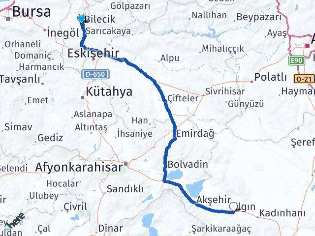 Bilecik Ilgın Konya Arası Kaç Km - Yol Haritası