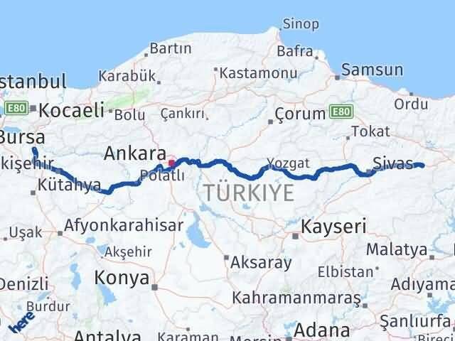 Bilecik İmranlı Sivas Arası Kaç Km - Yol Haritası