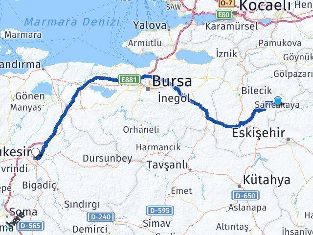 Bilecik İnhisar Balıkesir Arası Kaç Km - Yol Haritası