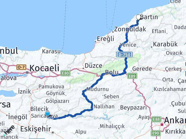 Bilecik İnhisar Bartın Arası Kaç Km - Yol Haritası