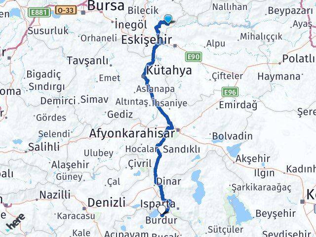 Bilecik İnhisar Burdur Arası Kaç Km - Yol Haritası