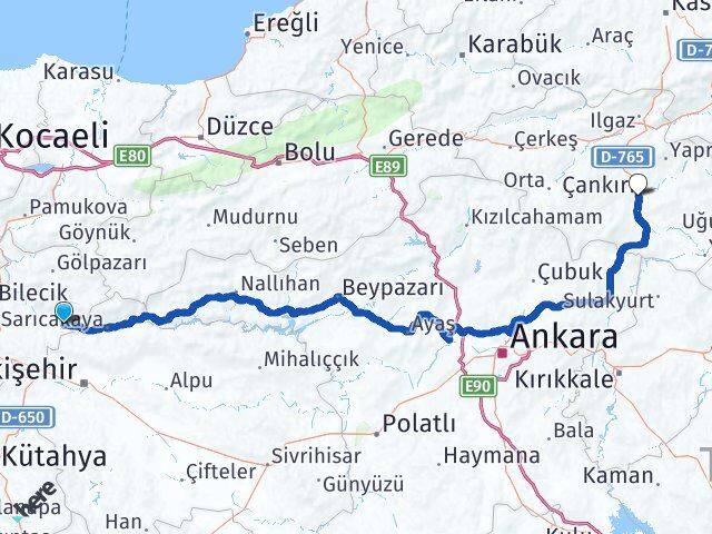 Bilecik İnhisar Çankırı Arası Kaç Km - Yol Haritası