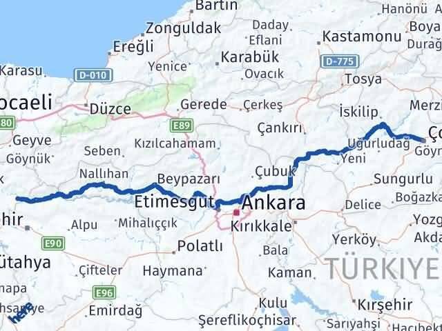 Bilecik İnhisar Çorum Arası Kaç Km - Yol Haritası