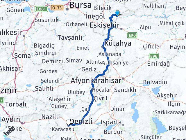 Bilecik İnhisar Denizli Arası Kaç Km - Yol Haritası