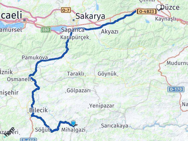 Bilecik İnhisar Düzce Arası Kaç Km - Yol Haritası
