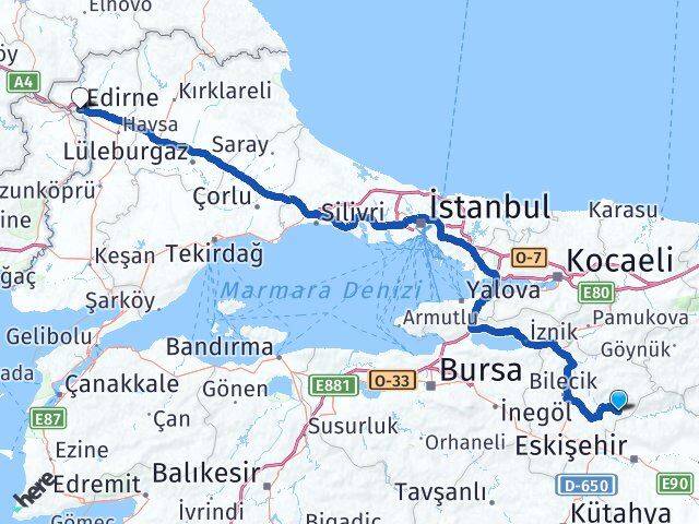 Bilecik İnhisar Edirne Arası Kaç Km - Yol Haritası
