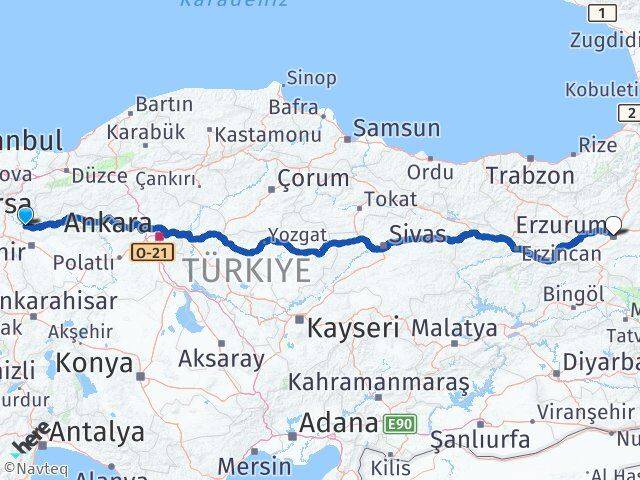 Bilecik İnhisar Erzurum Arası Kaç Km - Yol Haritası