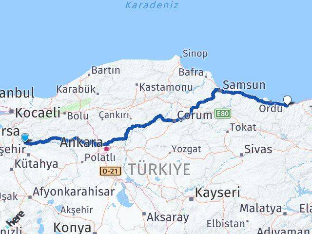 Bilecik İnhisar Giresun Arası Kaç Km - Yol Haritası