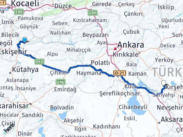 Bilecik İnhisar Kırşehir Arası Kaç Km - Yol Haritası