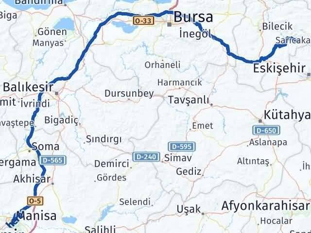 Bilecik İnhisar Manisa Arası Kaç Km - Yol Haritası
