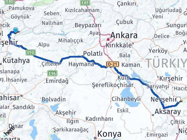 Bilecik İnhisar Nevşehir Arası Kaç Km - Yol Haritası
