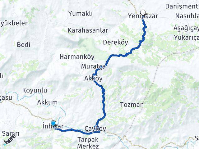 Bilecik İnhisar Yenipazar Arası Kaç Km - Yol Haritası