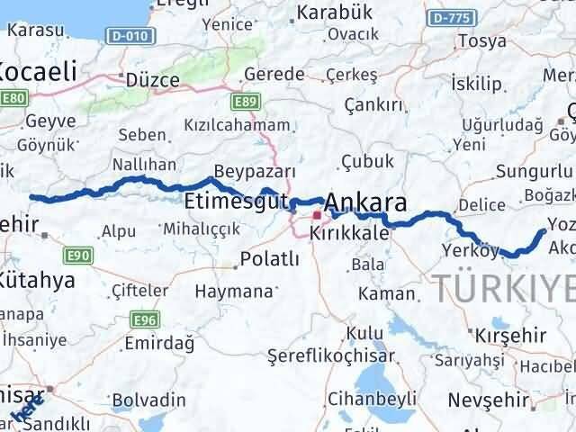Bilecik İnhisar Yozgat Arası Kaç Km - Yol Haritası