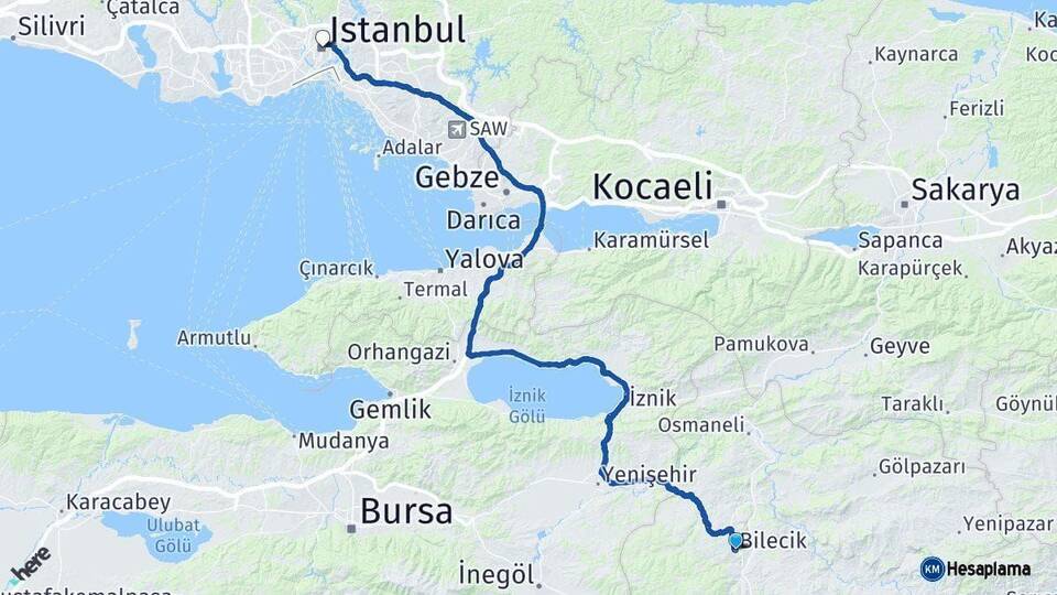 Bilecik İstanbul Arası Kaç Km - Yol Haritası