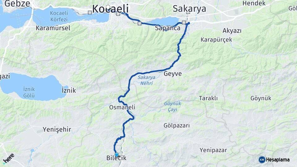 Bilecik İzmit Kocaeli Arası Kaç Km - Yol Haritası