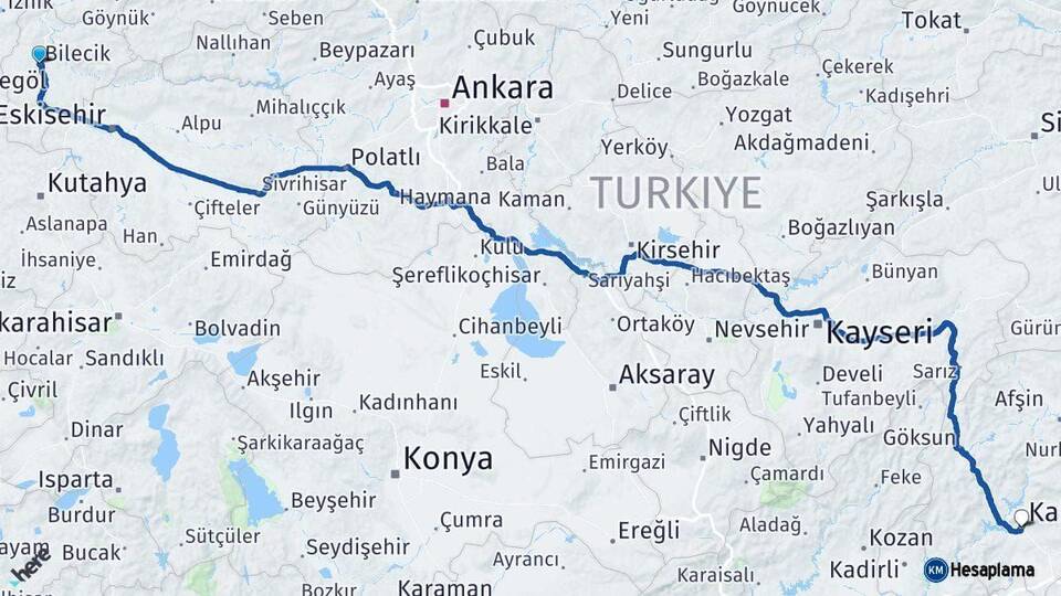 Bilecik Kahramanmaraş Arası Kaç Km - Yol Haritası