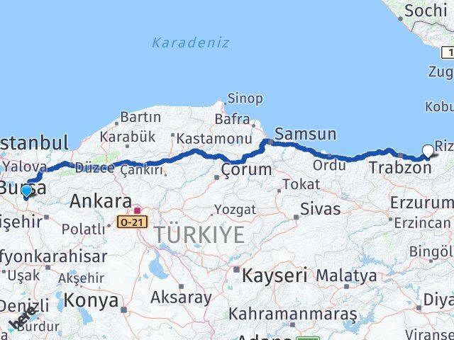 Bilecik Kalkandere Rize Arası Kaç Km - Yol Haritası