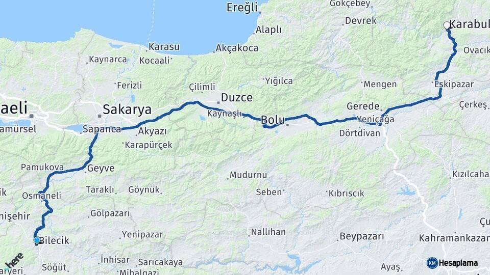 Bilecik Karabük Arası Kaç Km - Yol Haritası