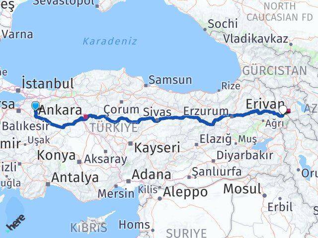 Bilecik Karakoyunlu Iğdır Arası Kaç Km - Yol Haritası