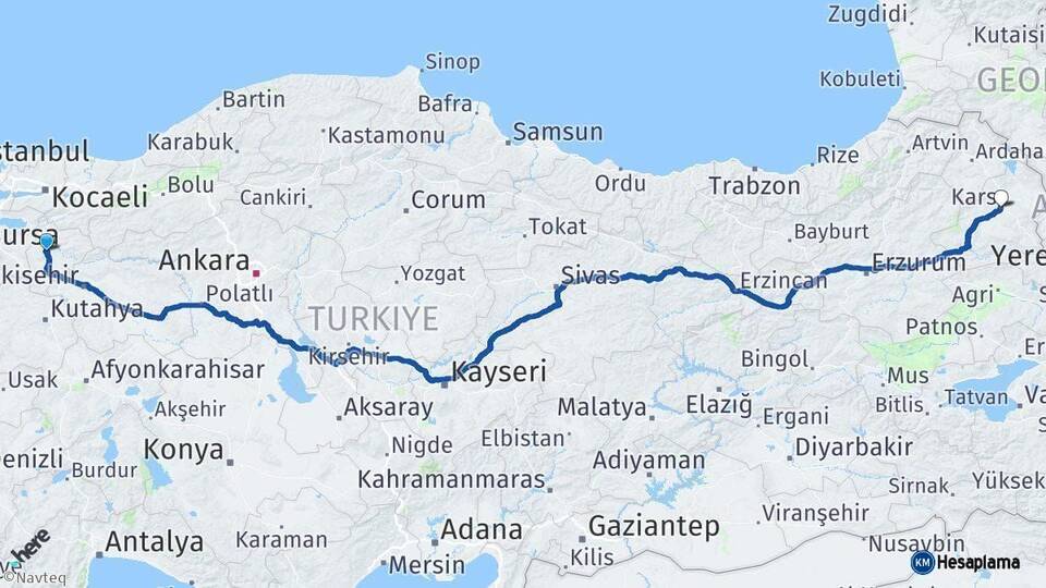 Bilecik Kars Arası Kaç Km - Yol Haritası