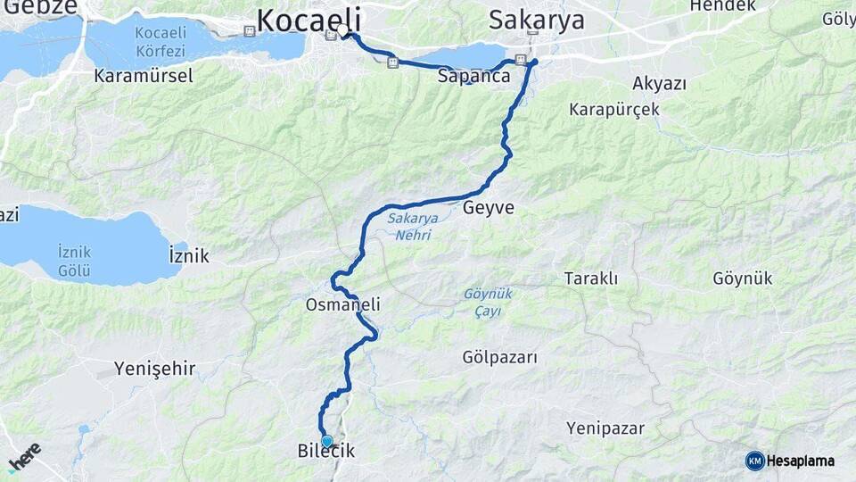 Bilecik Kartepe Kocaeli Arası Kaç Km - Yol Haritası